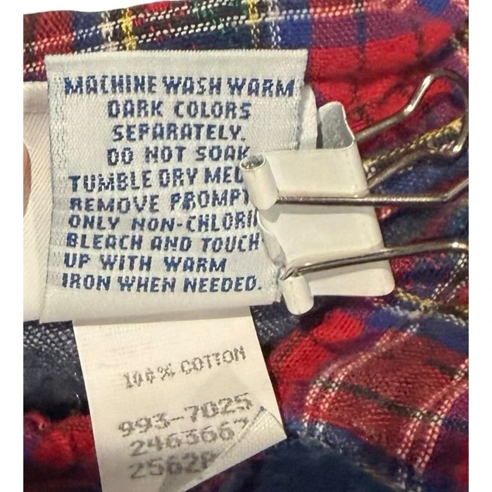 Vintage OshKosh B'gosh Girls Denim Dress Plaid Trim Made in USA Size 6 Blue Red‎